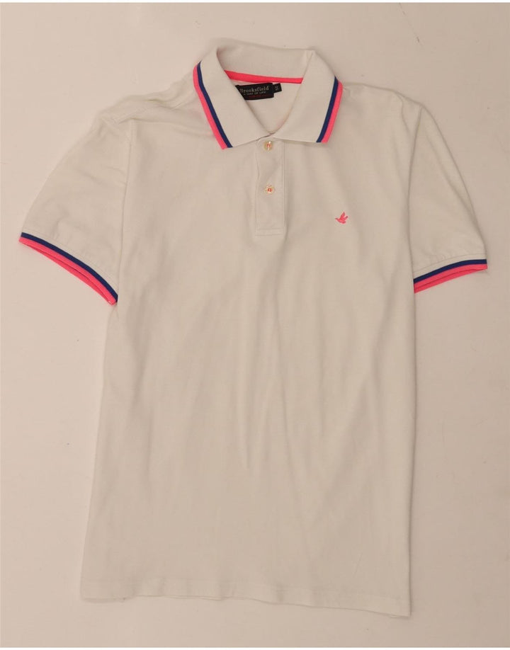 Brooksfield Mens Slim Fit Polo Shirt IT 50 Medium White Colourblock