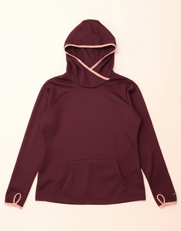Columbia Womens Hoodie Jumper UK 16 Large Maroon Striped Polyester