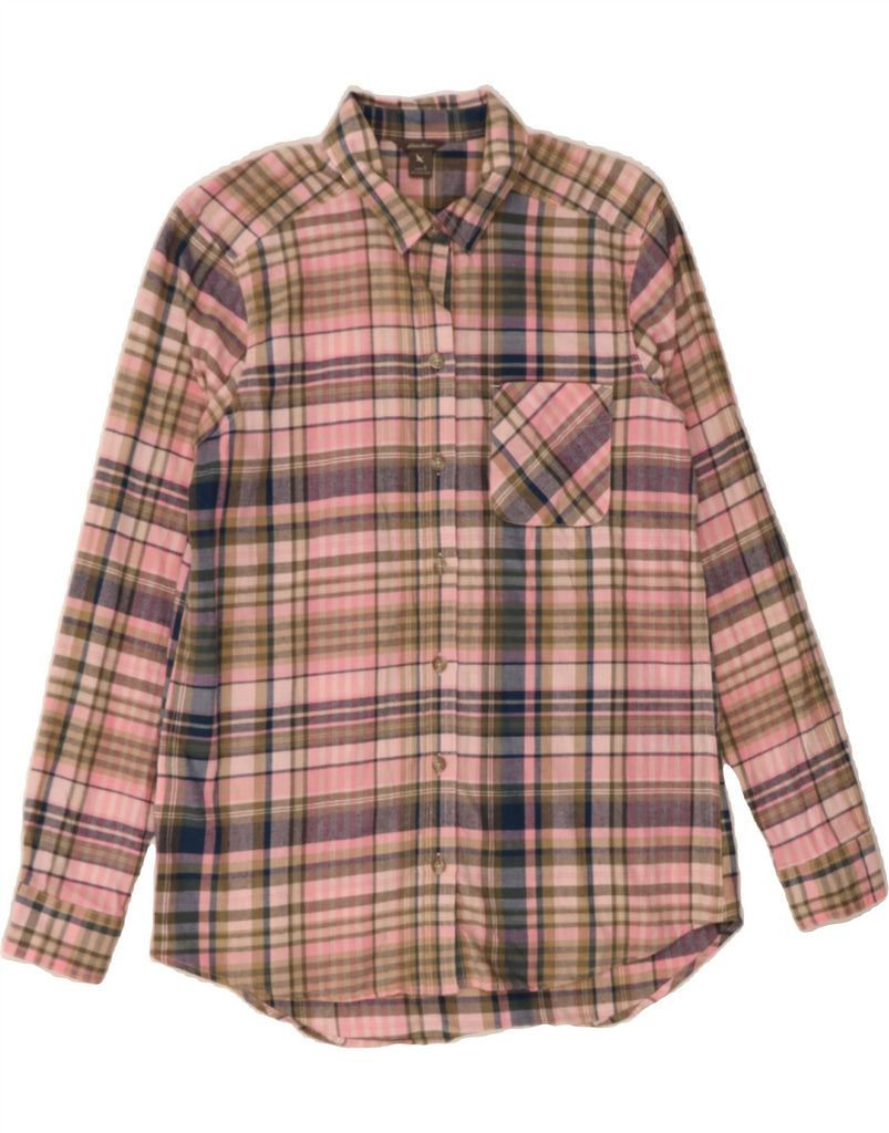 EDDIE BAUER Womens Flannel Shirt UK 10 Small Pink Check Cotton Vintage Eddie Bauer and Second-Hand Eddie Bauer from Messina Hembry 