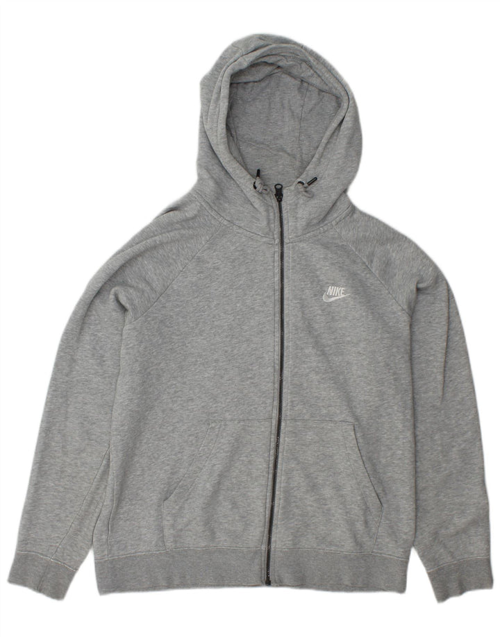 NIKE Womens Zip Hoodie Sweater UK 14 Medium Grey Cotton