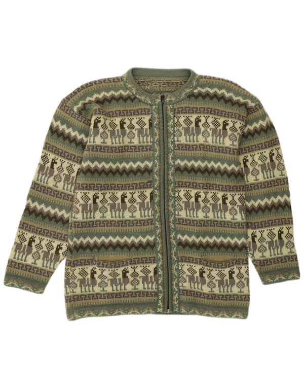 Vintage Womens Cardigan Sweater UK 16 Large Green Fair Isle