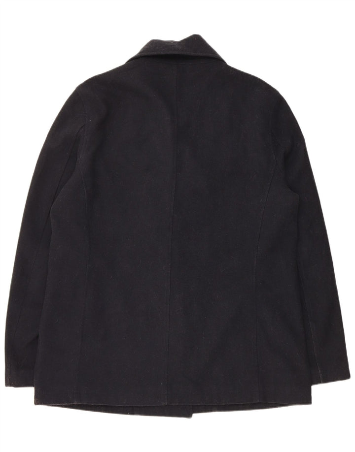 Marks & Spencer Mens Double Breasted Coat UK 38 Medium Navy Blue Polyester