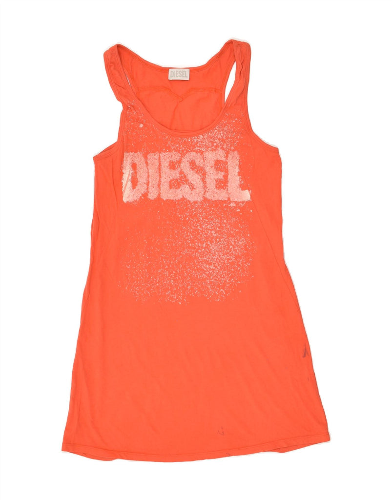 DIESEL Womens Graphic Sleeveless T-Shirt Dress UK 8 Small Orange Vintage Diesel and Second-Hand Diesel from Messina Hembry 