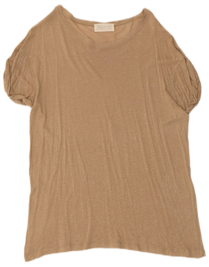Zara Womens T-Shirt Top UK 14 Large Beige Flecked