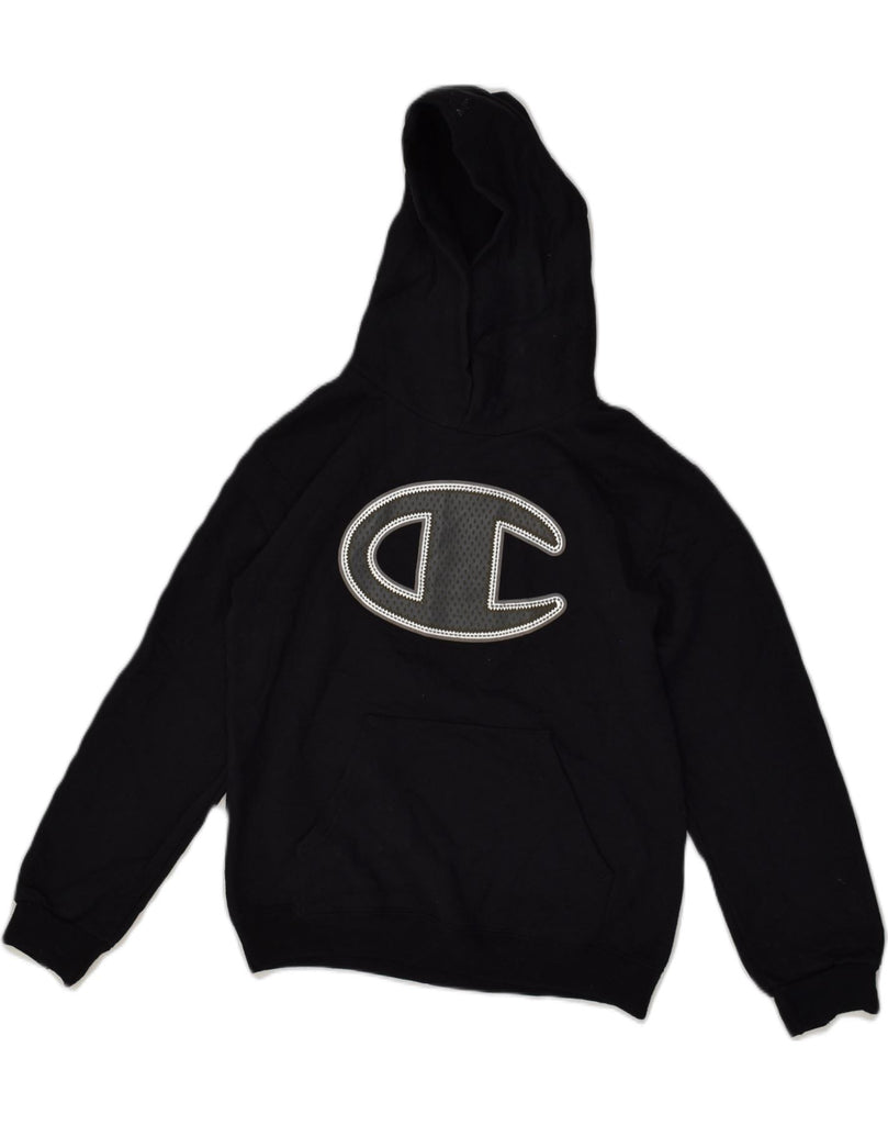 CHAMPION Boys Graphic Hoodie Jumper 12-13 Years Medium Black Cotton | Vintage Champion | Thrift | Second-Hand Champion | Used Clothing | Messina Hembry 