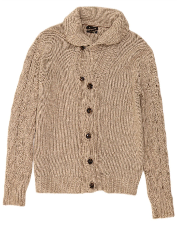 Massimo Dutti Mens Cardigan Sweater Large Beige Wool