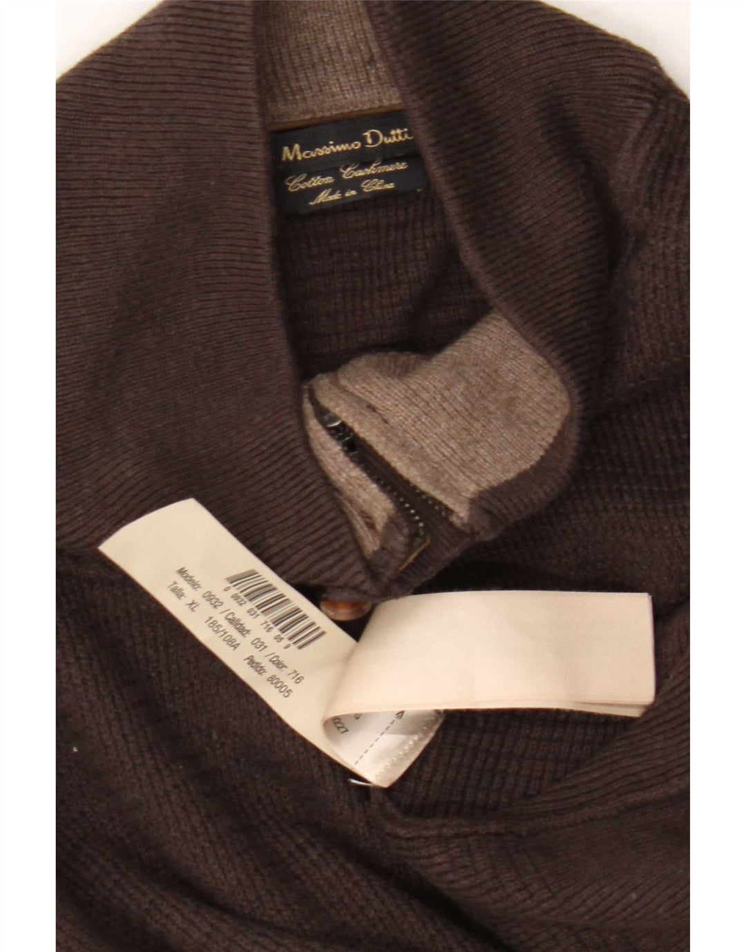 Massimo Dutti Mens Zip Neck Jumper Sweater XL Brown Cotton