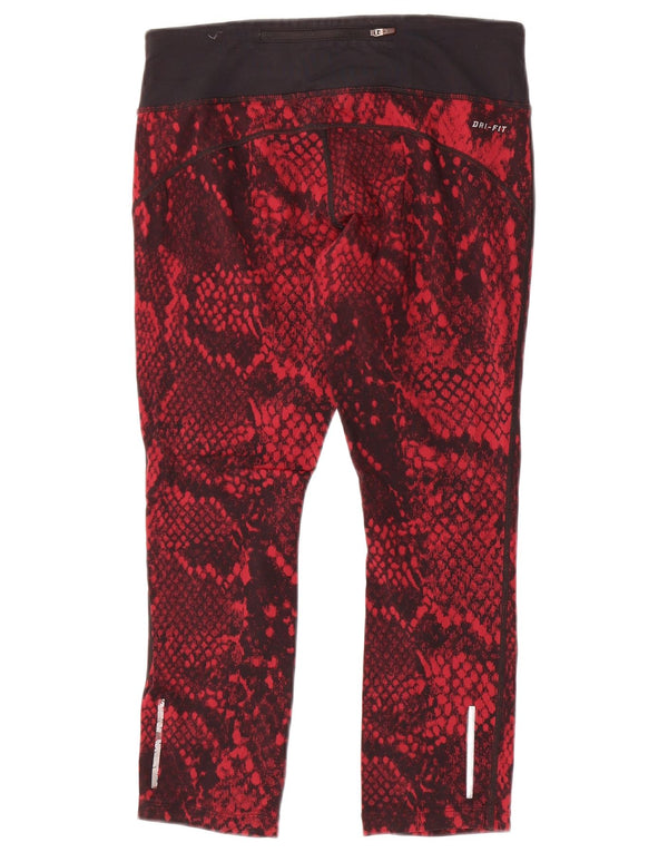Nike Womens Dri Fit Crop Leggings UK 14 Medium Red Animal Print Nylon