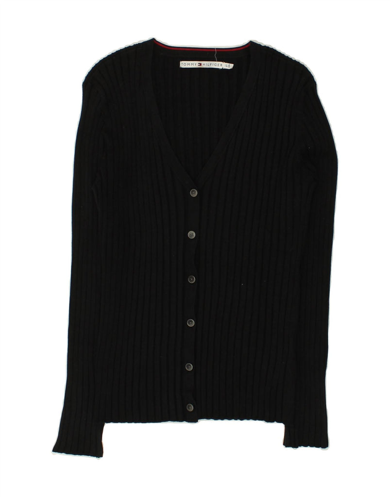 TOMMY HILFIGER Womens Cardigan Sweater UK 14 Large Black Silk | Vintage Tommy Hilfiger | Thrift | Second-Hand Tommy Hilfiger | Used Clothing | Messina Hembry 