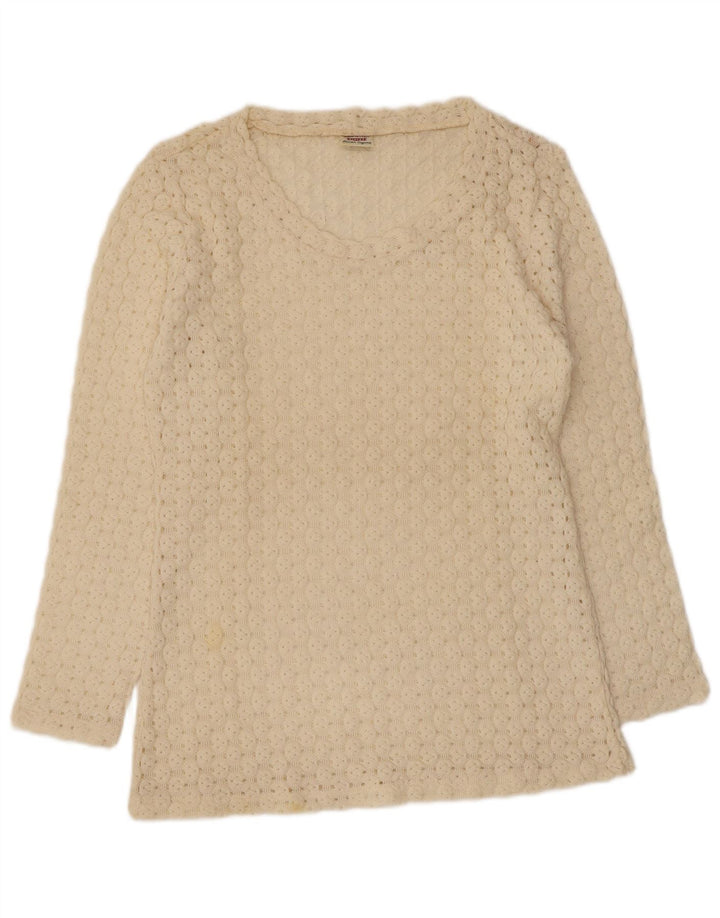 Sisley Womens Relaxed Elegance V-Neck Jumper Sweater UK 12 Medium Off White