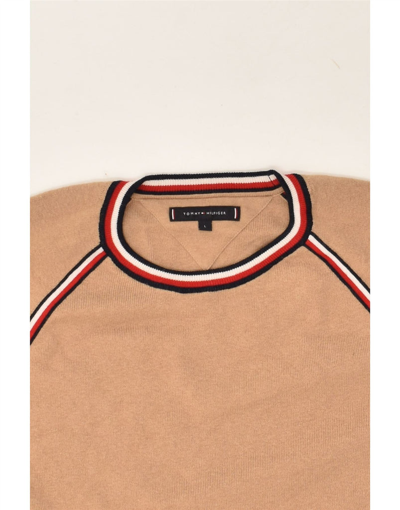 TOMMY HILFIGER Womens Crew Neck Jumper Sweater UK 14 Large Beige Cotton | Vintage Tommy Hilfiger | Thrift | Second-Hand Tommy Hilfiger | Used Clothing | Messina Hembry 