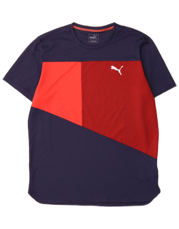 Puma Mens T-Shirt Top Large Navy Blue Colourblock Polyester