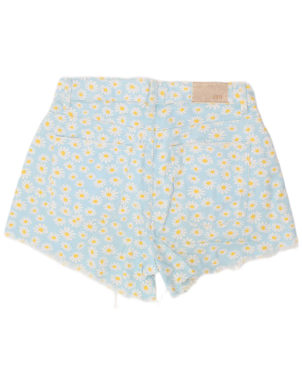 Zara Girls Denim Shorts 13-14 Years W28 Blue Floral