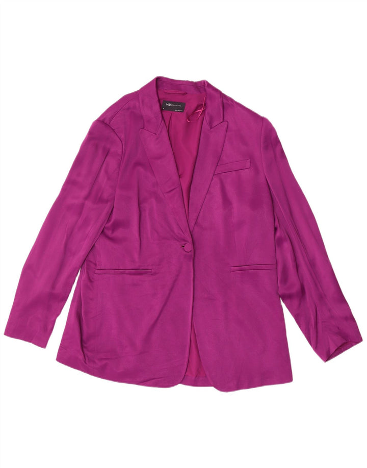 Marks & Spencer Womens 1 Button Blazer Jacket UK 16 Large Purple Viscose