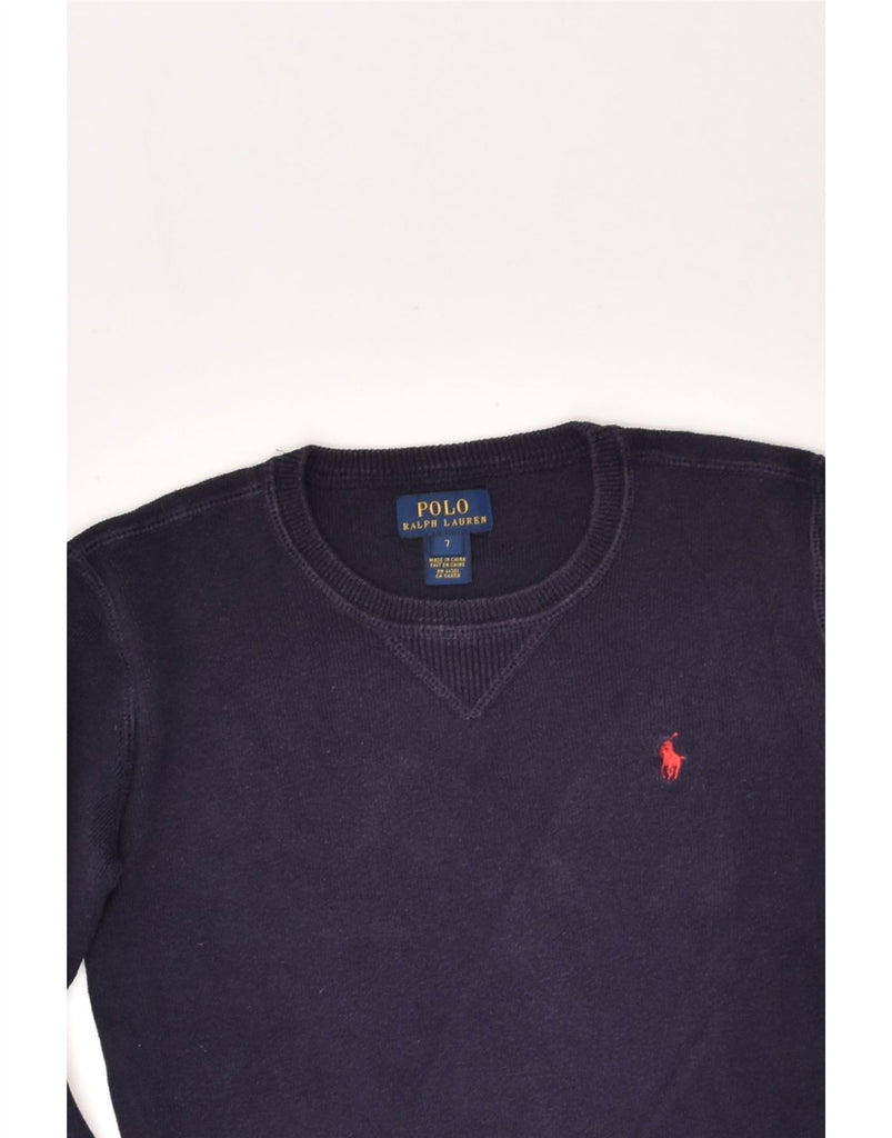 POLO RALPH LAUREN Boys Crew Neck Jumper Sweater 6-7 Years Navy Blue Cotton | Vintage Polo Ralph Lauren | Thrift | Second-Hand Polo Ralph Lauren | Used Clothing | Messina Hembry 