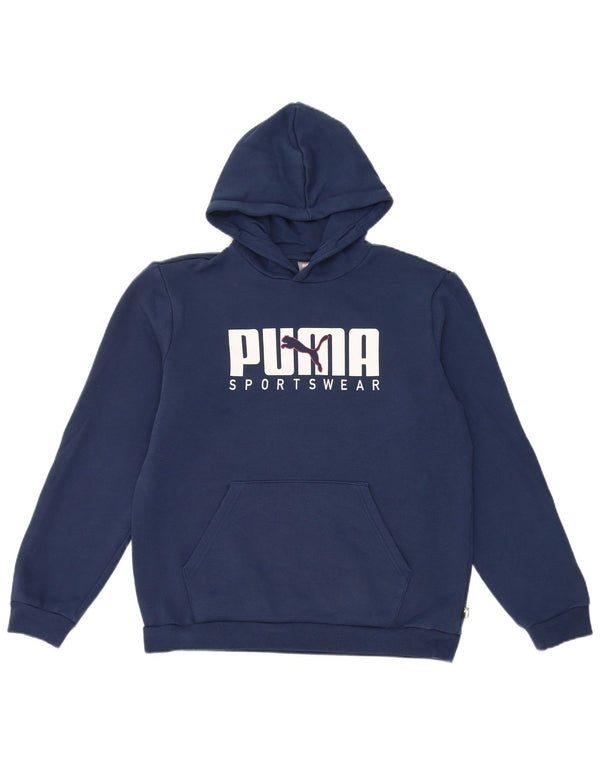 Puma Boys Graphic Hoodie Jumper 15-16 Years Navy Blue Cotton