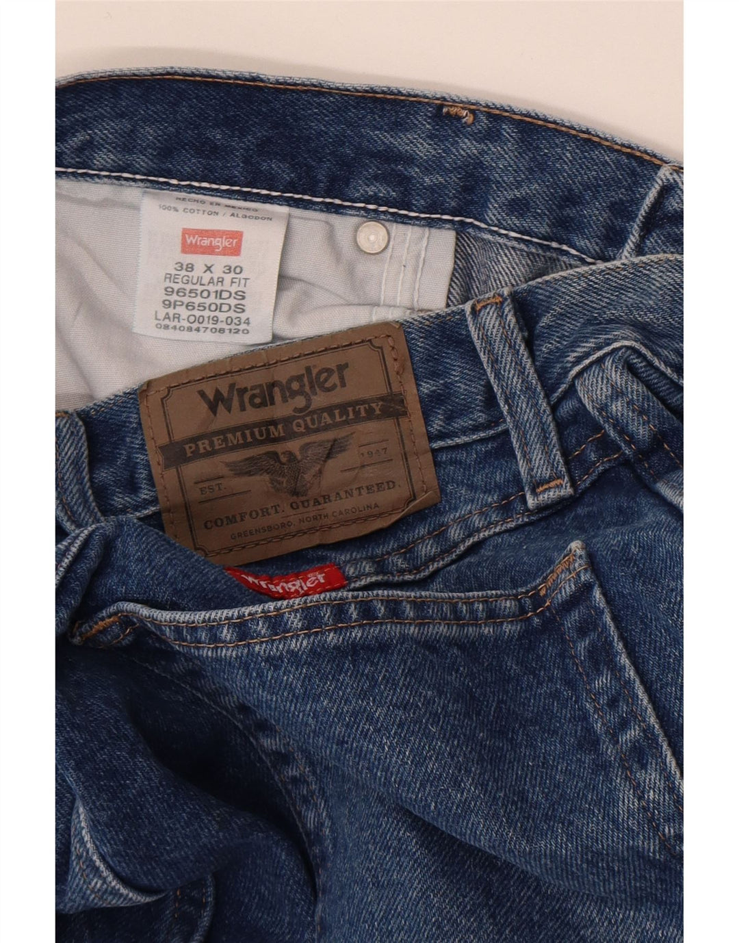 Wrangler Mens Regular Fit Straight Jeans W38 L30 Blue Cotton