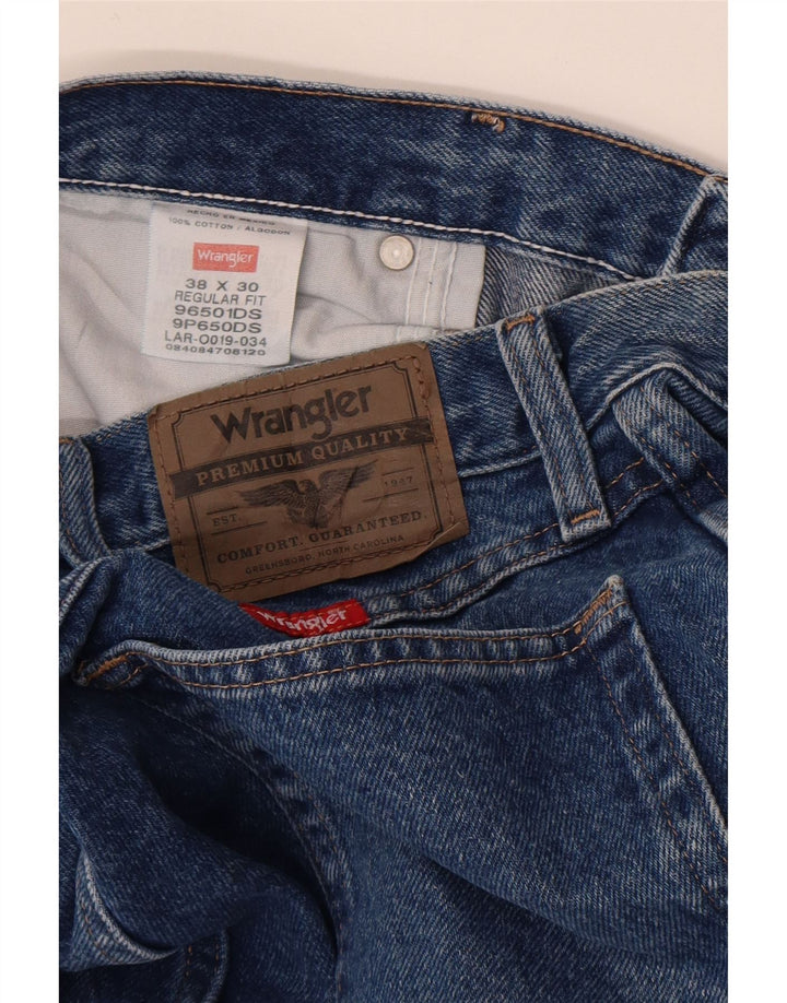 Wrangler Mens Regular Fit Straight Jeans W38 L30 Blue Cotton
