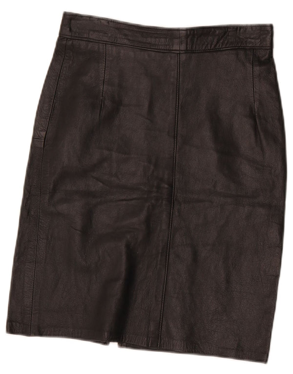Vintage Womens High Waist Leather Skirt IT 42 Medium W26 Black
