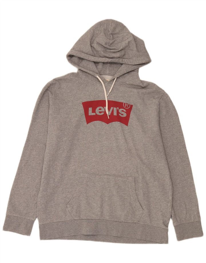Levi's Mens Graphic Hoodie Jumper Large Grey Cotton