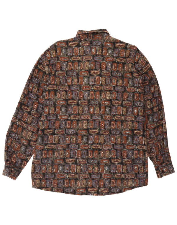 King's Road Mens Shirt Size 39/40 Medium Brown Geometric Cotton