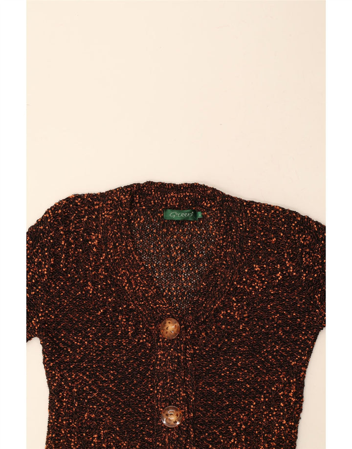 GREEN Womens Oversized 3/4 Sleeve Cardigan Sweater UK 14 Medium Brown