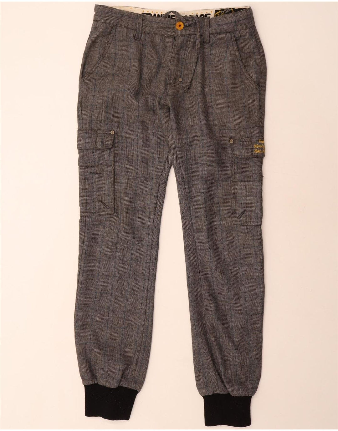 Frankie Garage Mens Joggers Cargo Trousers  W33 L34 Grey Check Polyester