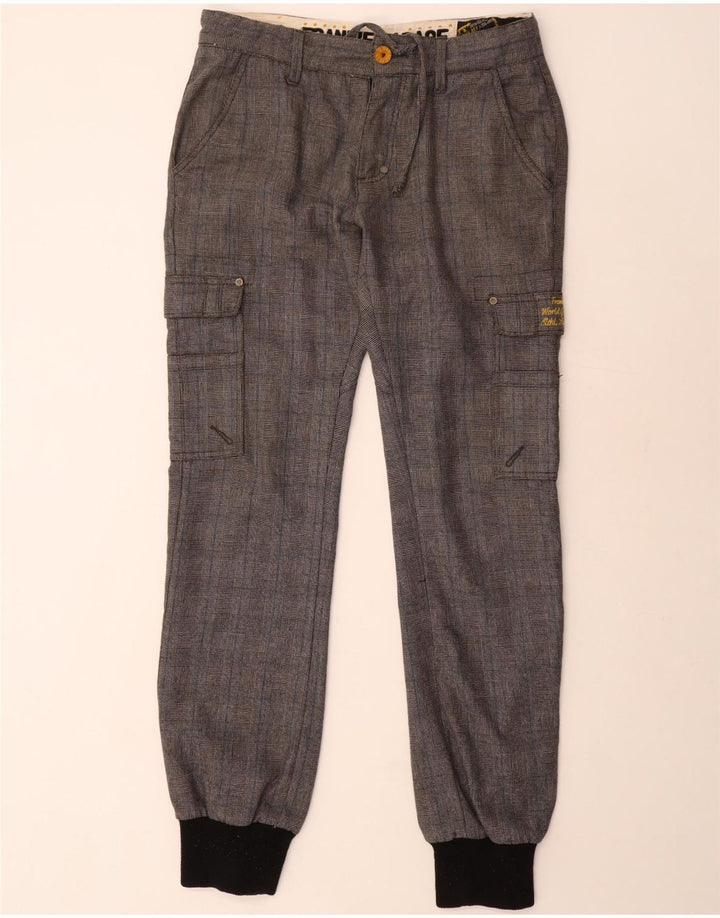 Frankie Garage Mens Joggers Cargo Trousers  W33 L34 Grey Check Polyester
