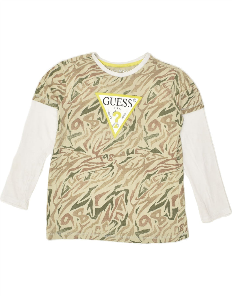 GUESS Girls Abstract Pattern Graphic Top Long Sleeve 7-8 Years Khaki | Vintage Guess | Thrift | Second-Hand Guess | Used Clothing | Messina Hembry 