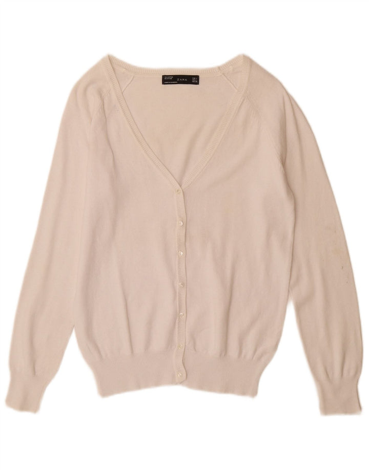 Zara Womens Cardigan Sweater UK 14 Large White Cotton