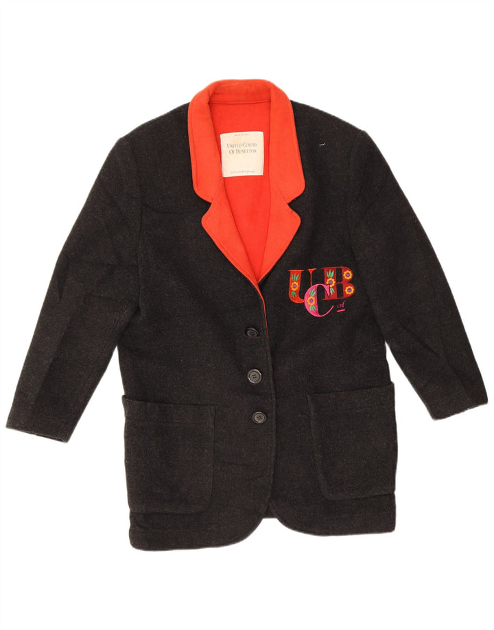 Benetton Womens Oversized 3 Button Blazer Jacket IT 40 Small Black