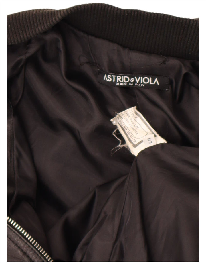 Astrid & Viola Womens Crop Leather Jacket UK 8 Small Black Leather