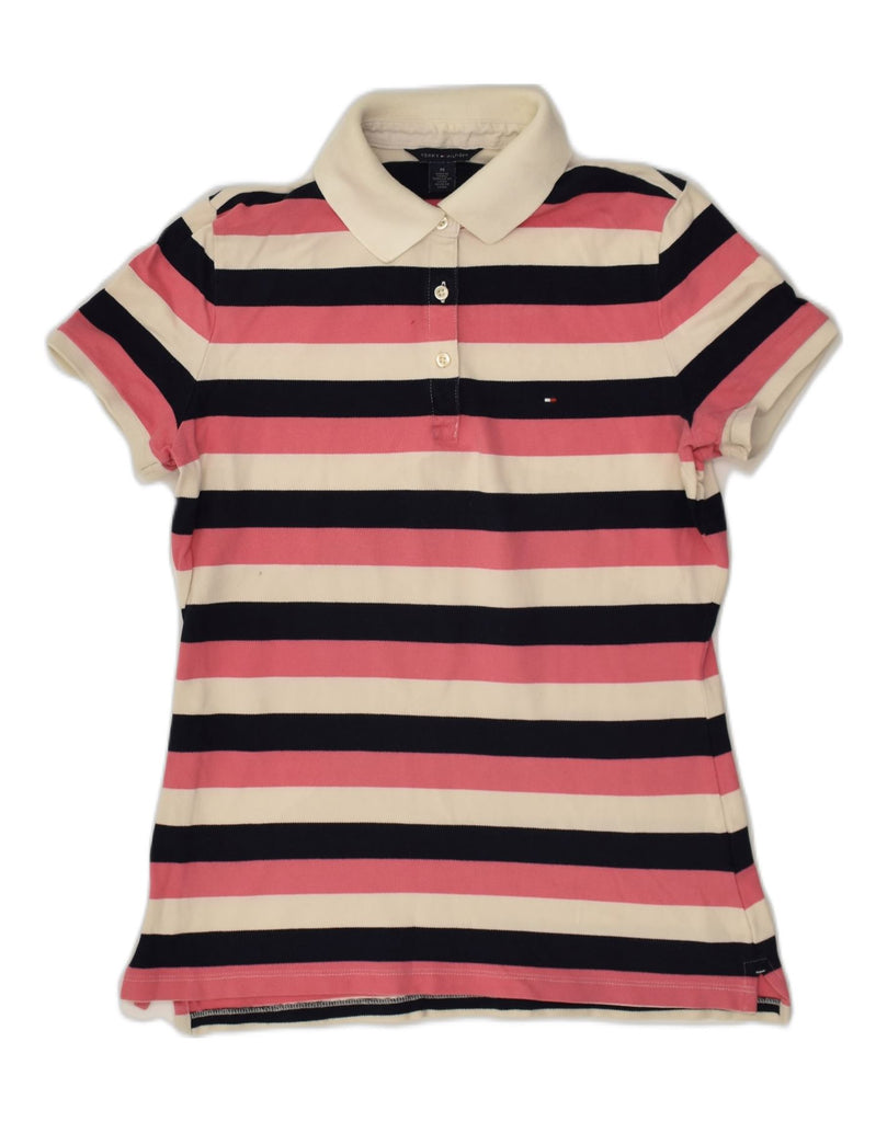 TOMMY HILFIGER Womens Polo Shirt UK 12 Medium Multicoloured Striped Cotton | Vintage Tommy Hilfiger | Thrift | Second-Hand Tommy Hilfiger | Used Clothing | Messina Hembry 