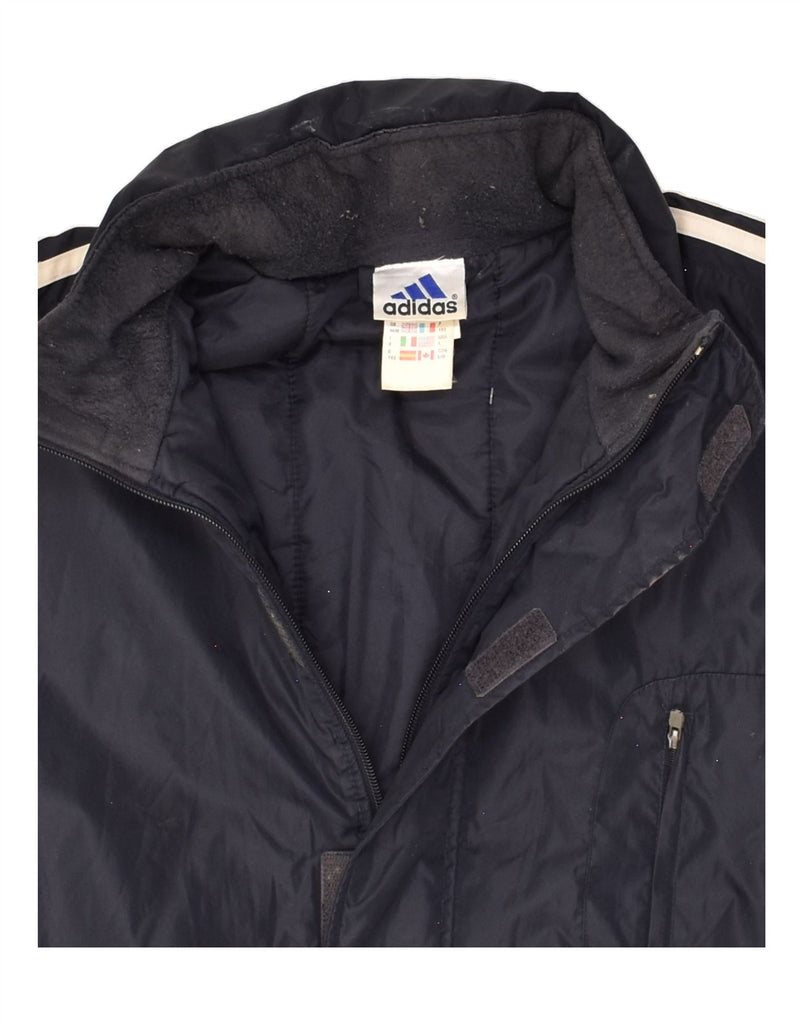 ADIDAS Mens Hooded Windbreaker Jacket Size 44/46 Large Navy Blue Polyester | Vintage Adidas | Thrift | Second-Hand Adidas | Used Clothing | Messina Hembry 