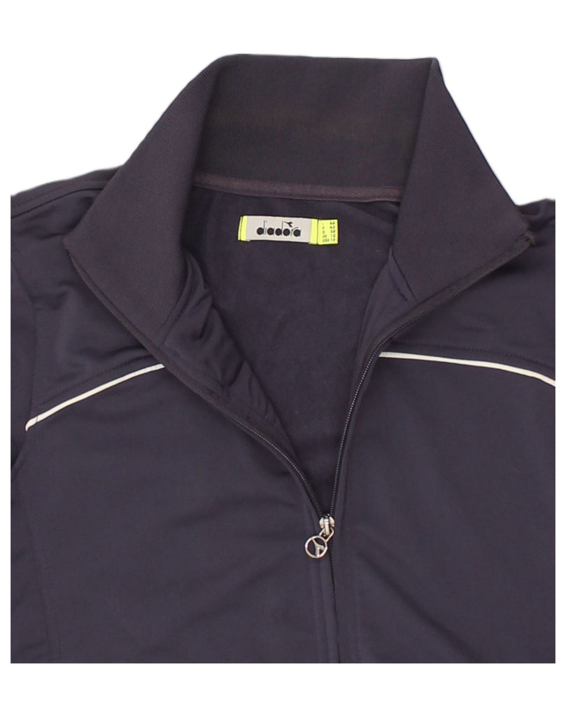 DIADORA Womens Tracksuit Top Jacket UK 12 Medium Navy Blue Polyester | Vintage Diadora | Thrift | Second-Hand Diadora | Used Clothing | Messina Hembry 