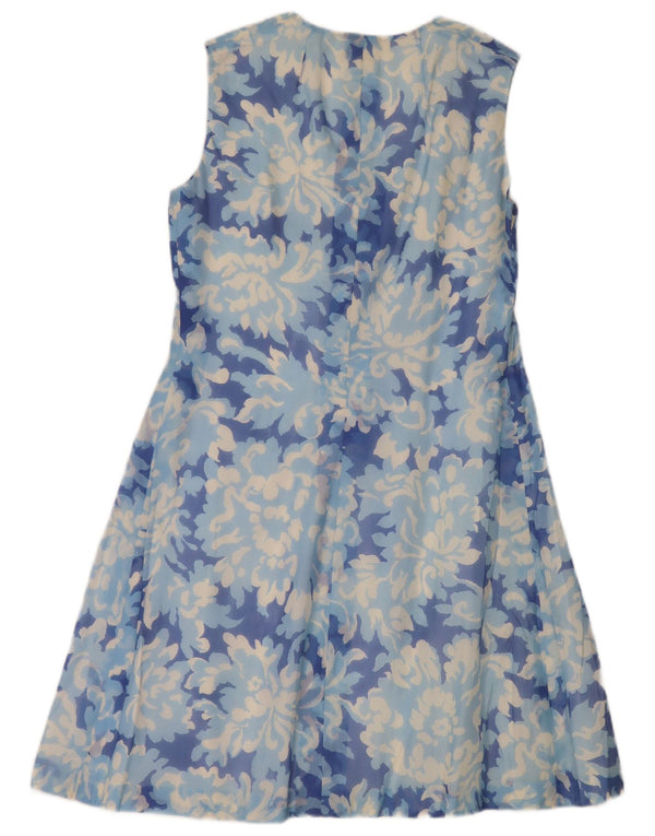 Vintage Womens Sleeveless Shirt Dress UK 12 Medium Blue Floral