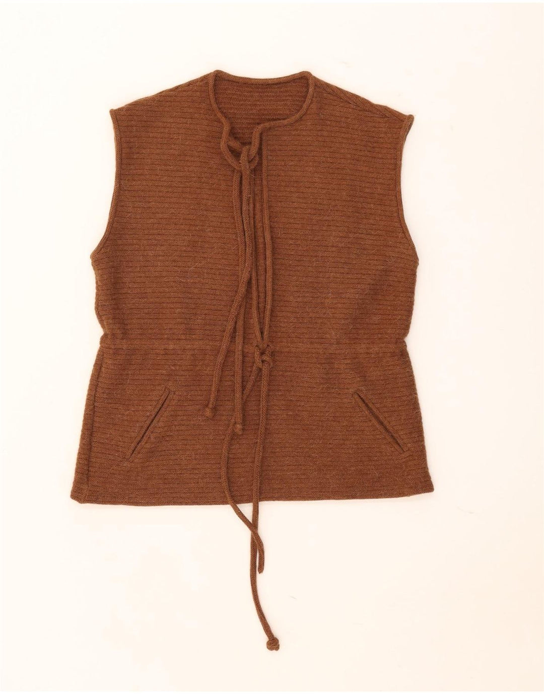 Vintage Womens Ruffle Front Vest Tank Top UK 16 Large Brown