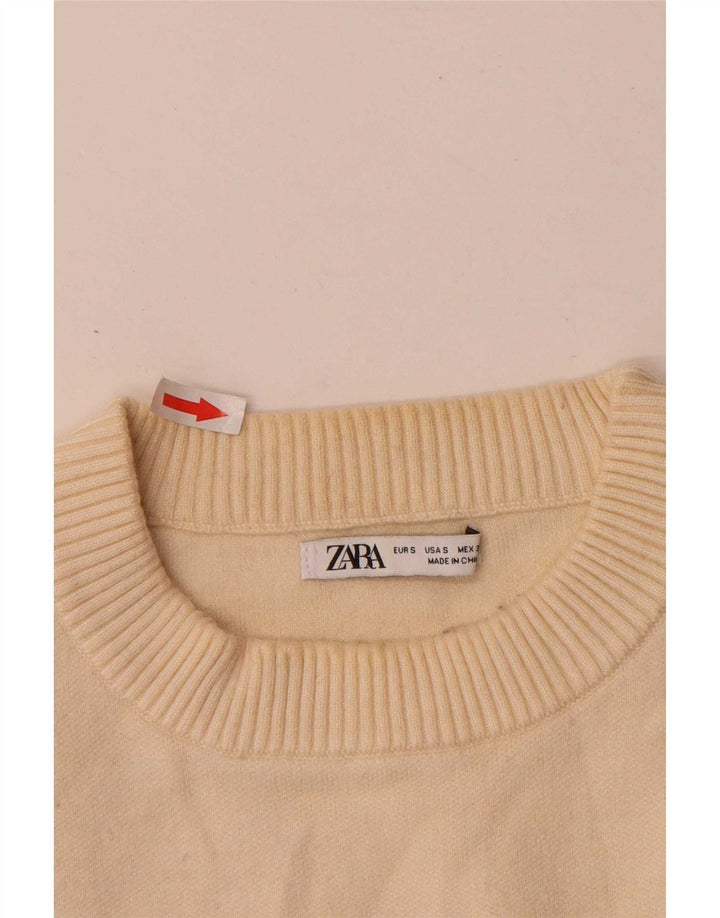 Zara Mens Crew Neck Jumper Sweater Small Beige Viscose