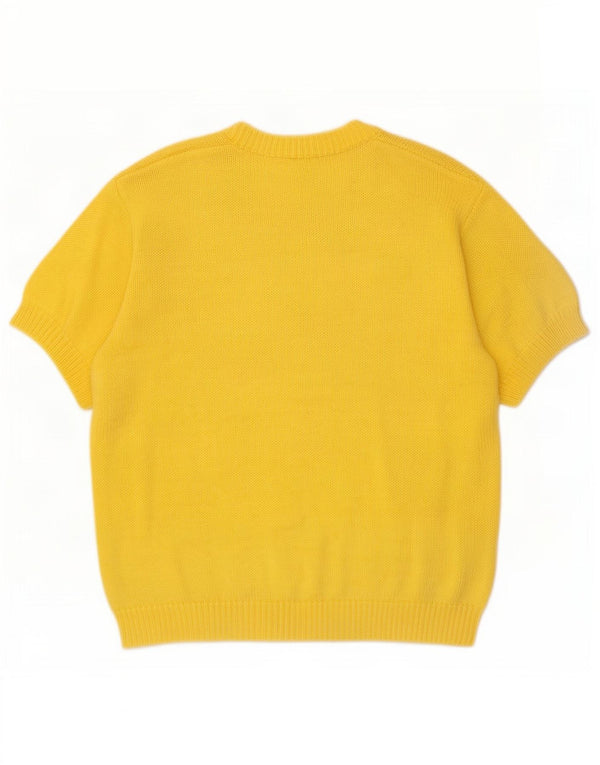Vintage Womens Short Sleeve V-Neck Jumper Sweater UK 14 Medium Yellow