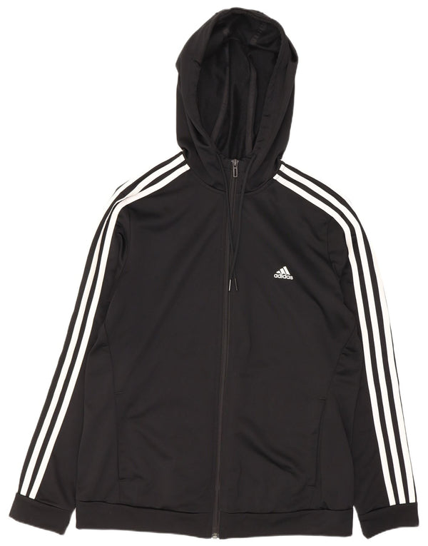 Adidas Womens Zip Hoodie Sweater UK 16/18 Large Black Polyester Sports