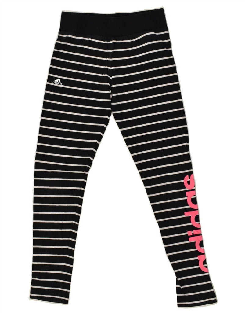 ADIDAS Girls Graphic Leggings 13-14 Years Black Striped Cotton | Vintage Adidas | Thrift | Second-Hand Adidas | Used Clothing | Messina Hembry 