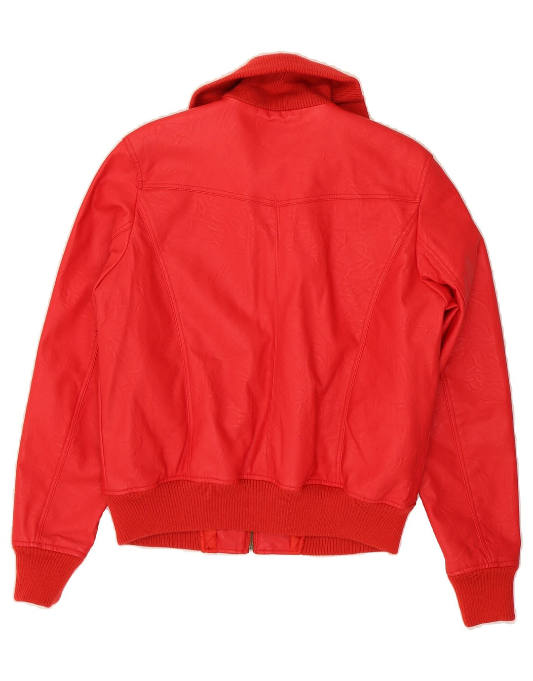 JOHN BANER Womens Faux Leather Bomber Jacket UK 14 Large Red Polyester Vintage John Baner and Second-Hand John Baner from Messina Hembry 