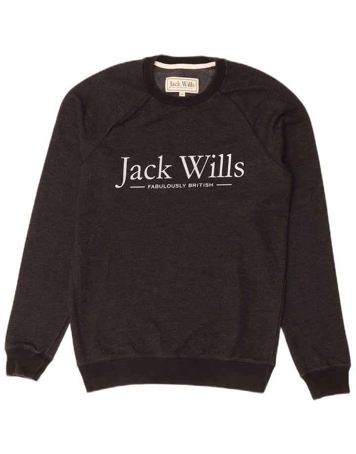 JACK WILLS Mens Graphic Sweatshirt Jumper XS Black
