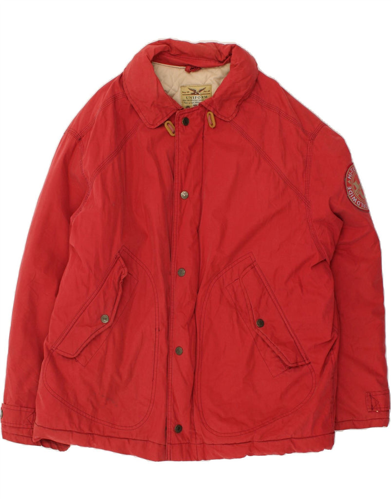 UNIFORM Mens Padded Jacket UK 42 XL Red Cotton | Vintage Uniform | Thrift | Second-Hand Uniform | Used Clothing | Messina Hembry 