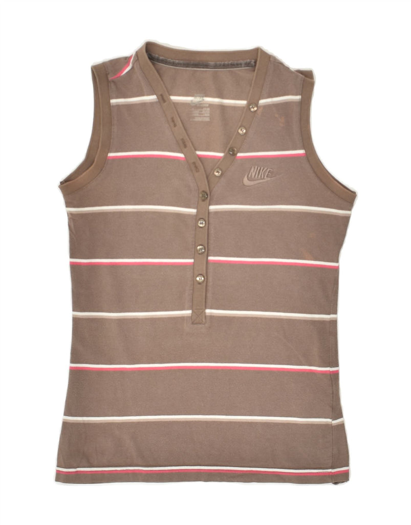 NIKE Womens Vest Top UK 10 Small Brown Striped Cotton Vintage Nike and Second-Hand Nike from Messina Hembry 