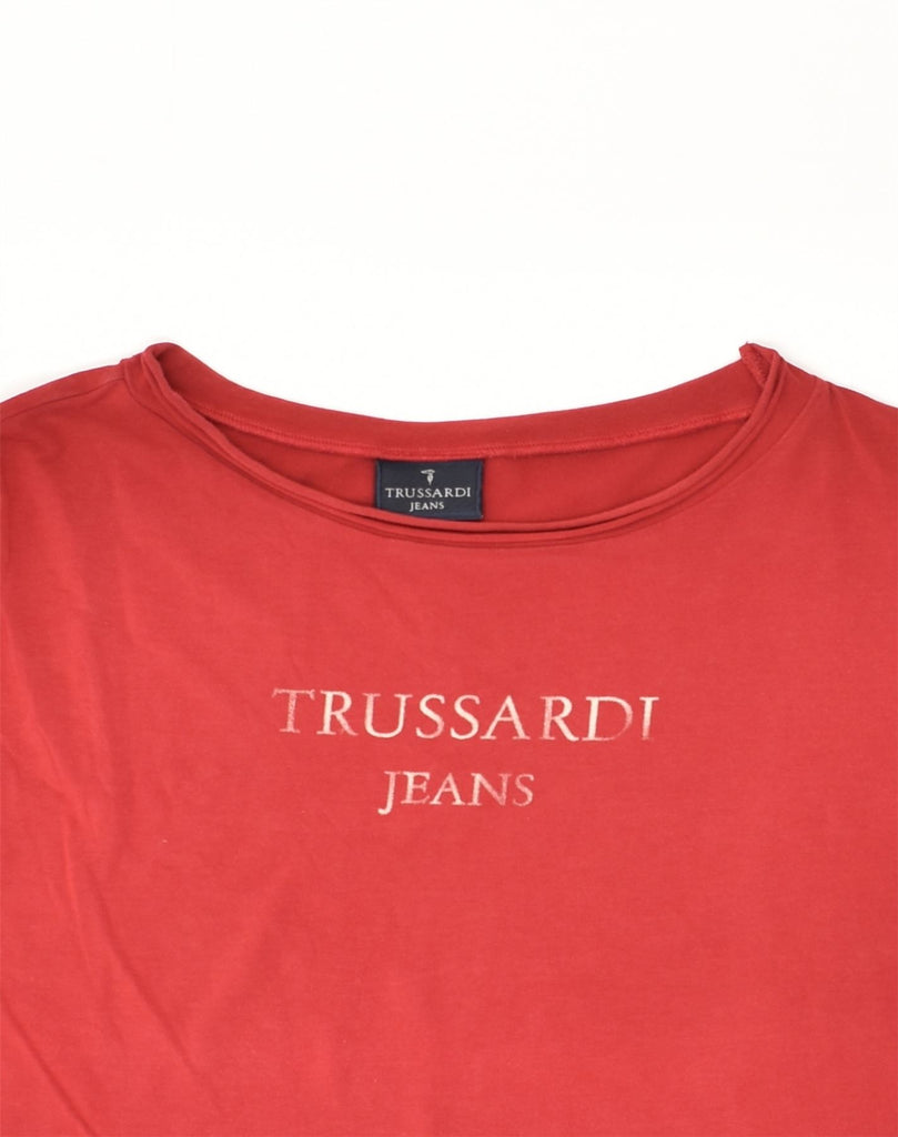 TRUSSARDI JEANS Womens Graphic Top Long Sleeve UK 12 Medium Red Cotton | Vintage Trussardi Jeans | Thrift | Second-Hand Trussardi Jeans | Used Clothing | Messina Hembry 