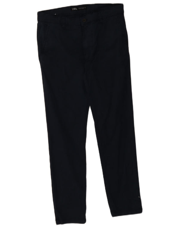 Zara Mens Slim Chino Trousers EU 42 Large W32 L30 Navy Blue Cotton