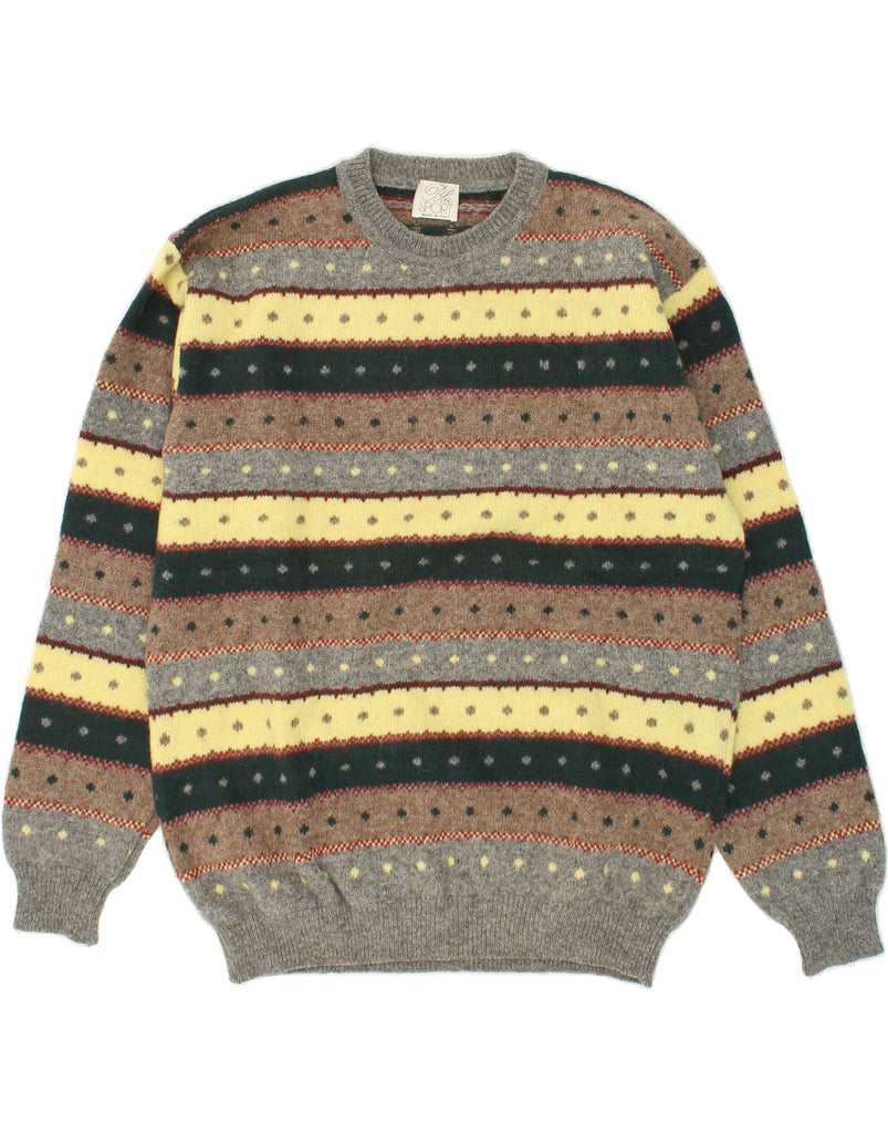 VINTAGE Mens Crew Neck Jumper Sweater Large Multicoloured Striped Wool Vintage Vintage and Second-Hand Vintage from Messina Hembry 