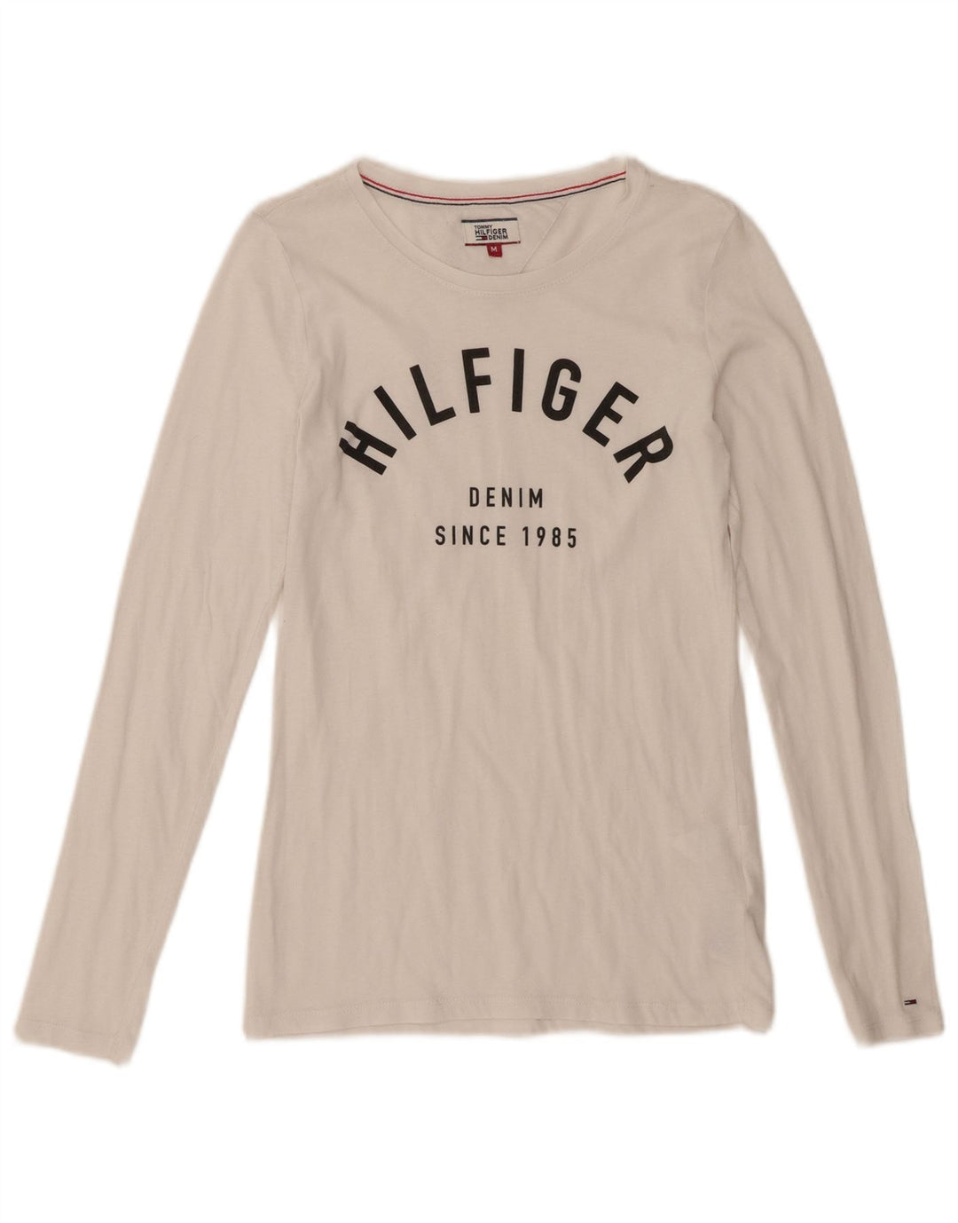 TOMMY HILFIGER Womens Graphic Top Long Sleeve UK 12 Medium White Cotton