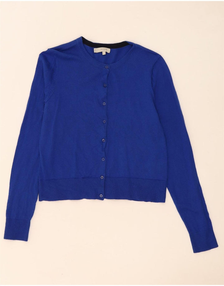 Hobbs Womens Crop Cardigan Sweater UK 12 Medium Blue Merino Wool